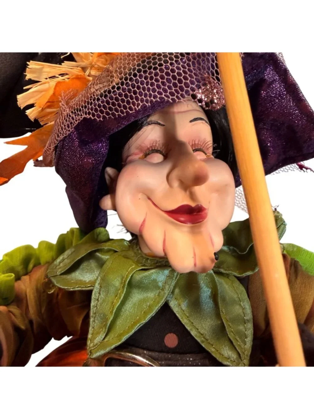 Rare find! Whimsical Halloween Pumpkin Witch Shelf Sitter Doll | Long Striped Le